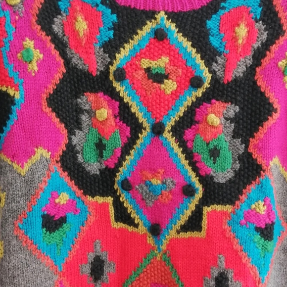 NWT Vintage Hand Made René Derhy Paris Wool Blend Embroidered Knit Sweater Small - Picture 15 of 16